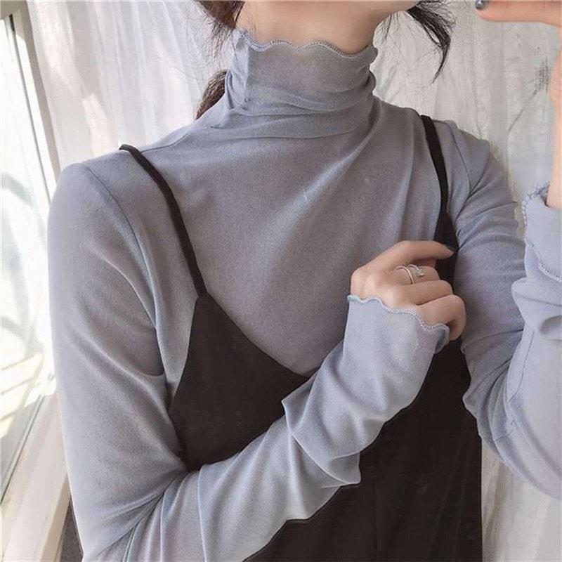 2枚購入で10%OFFクーポン！ カットソー レディース 長袖 服 春服 tシャツ シースルー 薄手 ハイネック インナー Tシャツ トップス 春 夏 | ブランド登録なし | 04
