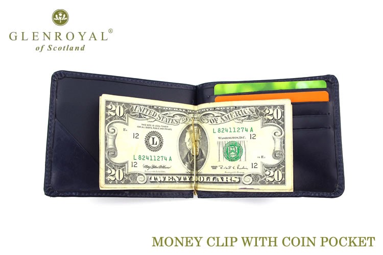 GLEN グレンロイヤル マネークリップ　折り財布 GLENROYAL（グレンロイヤル） マネークリップ 小銭入れ付 Glen Royal