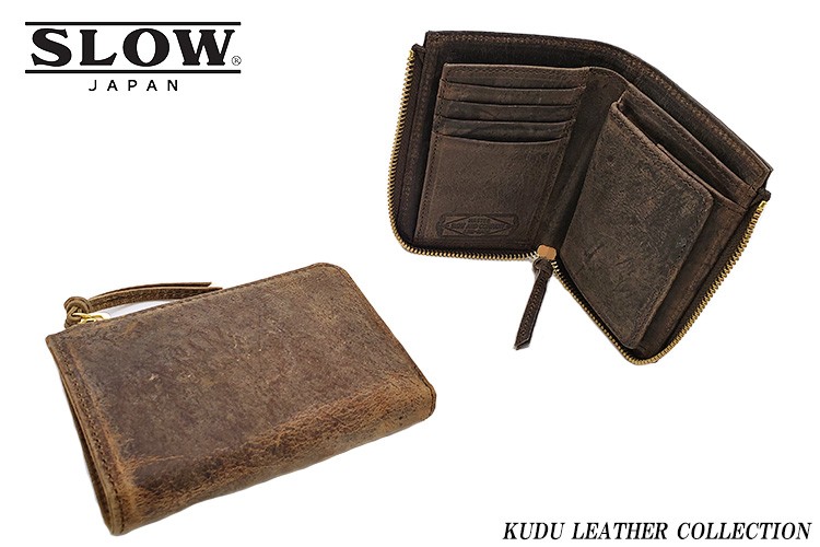 ＜クーポン対象外＞ SLOW スロウ L zip short wallet 333S82I KUDU LEATHERシリーズ メンズ レザー ブラウン  革財布