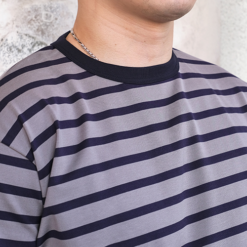 Drawer ドゥロワー コットン フリンジボーダー 半袖 Tシャツ