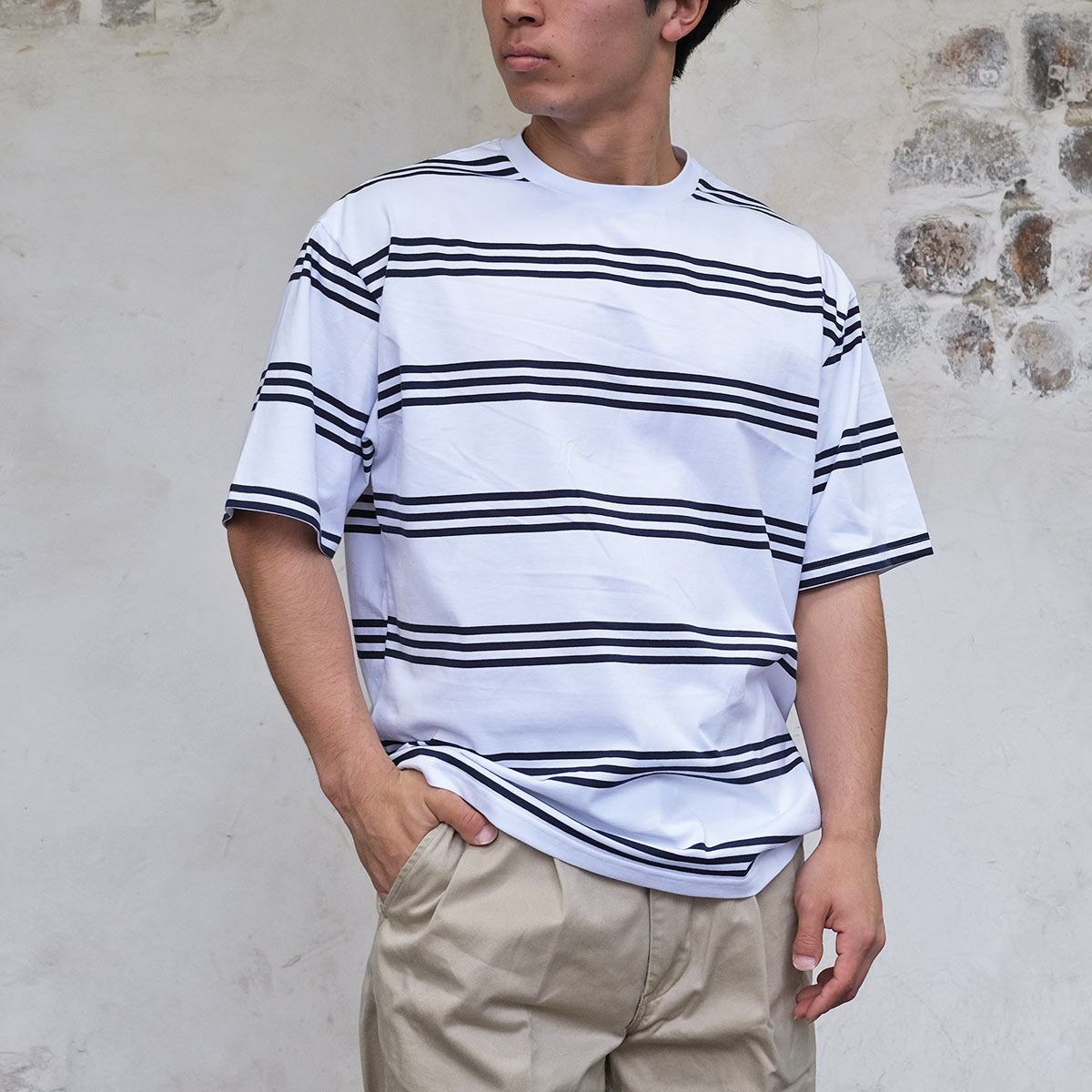 D.C.WHITE ディーシーホワイト Parcel Border パーセルボーダー 2枚組 パックTシャツ