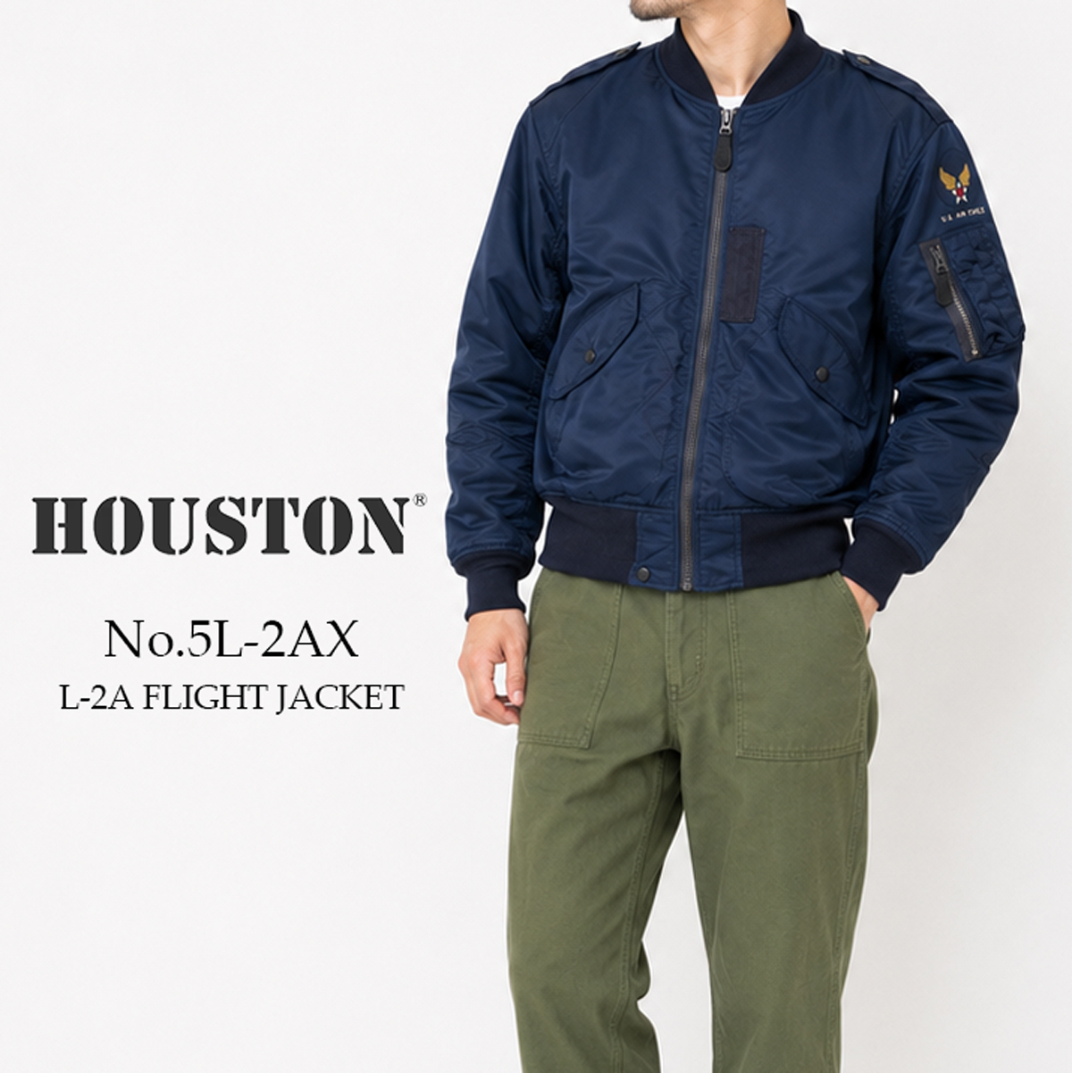 美品■HOUSTON L-2A フライトジャケット ネイビー 40 HOUSTON（ヒューストン） 交換往復送料無料 ジャケット L-2A フライト