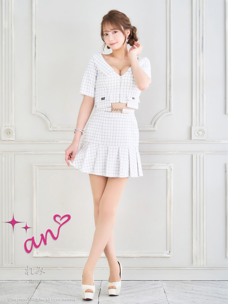 取り寄せ商品】an アン 高級 チェック柄 襟 デザインジップ 袖あり