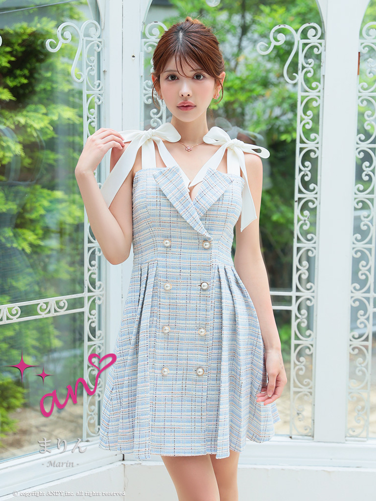 ☆みあ　サテンネックリボンバストジップフレアミニキャバドレス Lサイズあり】サテンシフォンフレアセットアップミニキャバ