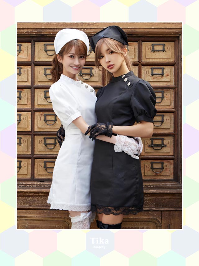 Tika ナース コスプレ衣装 4点セット ワンピース ナースキャップ Tika ナース コスプレ衣装 4点セット ワンピース ナースキャップ