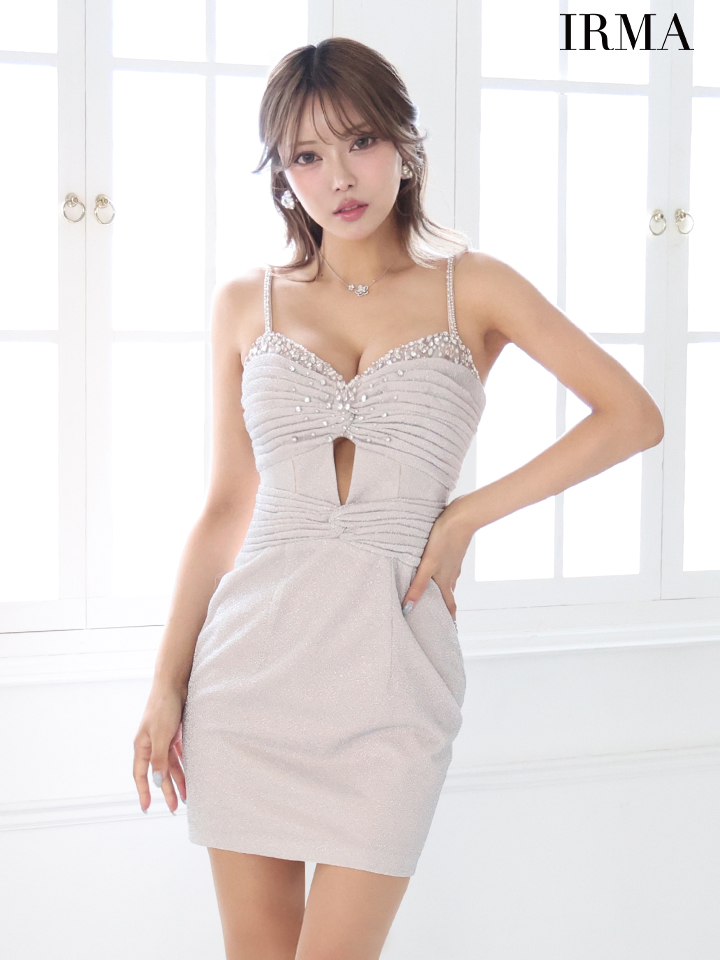 【即日発送】IRMA イルマ キャバドレス キャミソール バストカット ビジュー ラメニット セクシー タイトミニドレスの画像