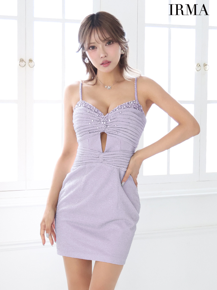 【即日発送】IRMA イルマ キャバドレス キャミソール バストカット ビジュー ラメニット セクシー タイトミニドレスの画像