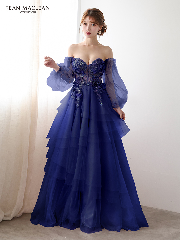 【即日発送】JEANMACLEAN ジャンマクレーン キャバドレス 高級 ベアトップ パフスリーブ付き 2way 刺繍 バストカット チュール フレア ロングドレスの画像