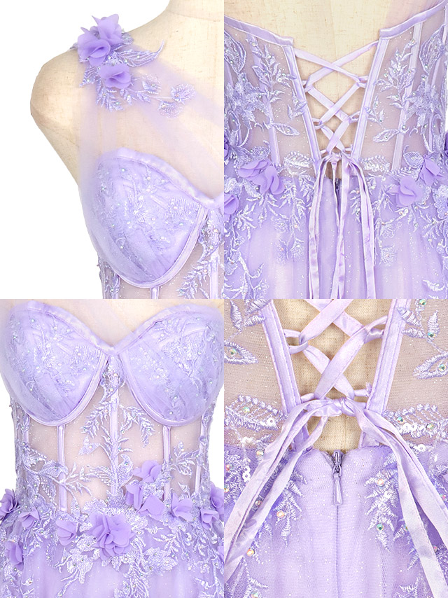 Tika キャバドレス ロングドレス 花柄 ワンショルダー チュール Tika キャバドレス ロングドレス 花柄 ワンショルダー チュール