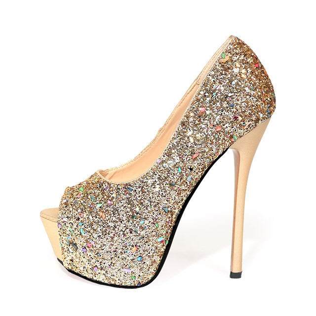 Tika キャバ パンプス ゴールド 14cm ハイヒール 厚底 キラキラ
