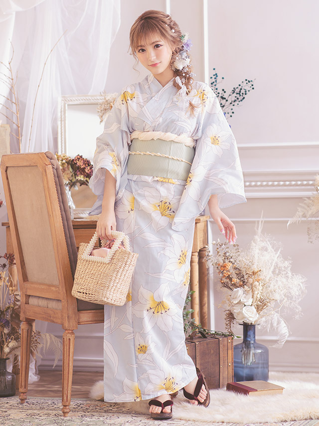 Tika ゆかた 激安 浴衣 レディース セット ユリ 平帯 or 作り帯