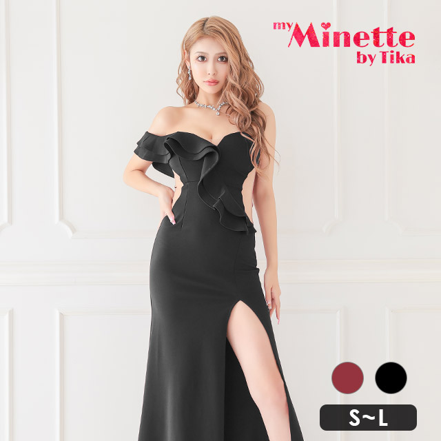 キャバドレス 安い オフショルダー フレア タイト ロングドレス プチプラ キャミソール スリット aライン | myMinette | 02