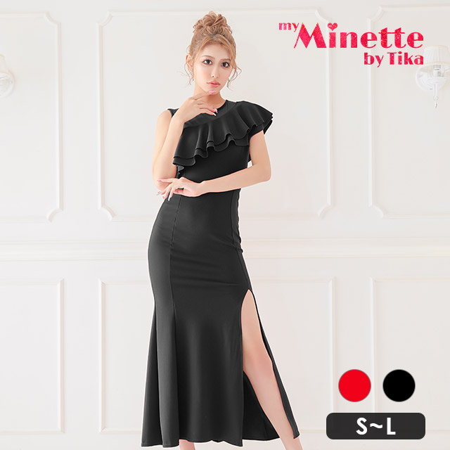 キャバドレス 安い オフショルダー フレア タイト ロングドレス プチプラ キャミソール スリット aライン | myMinette | 04
