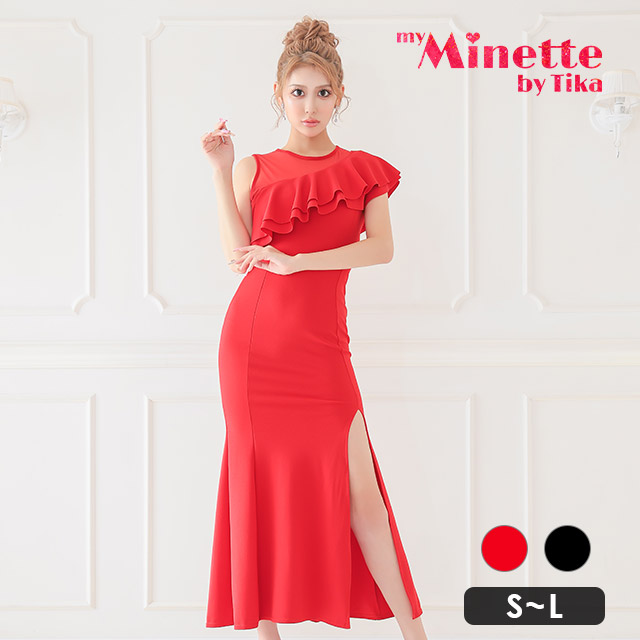 キャバドレス 安い オフショルダー フレア タイト ロングドレス プチプラ キャミソール スリット aライン | myMinette | 03