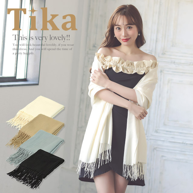 Tika ストール 大判 大判ストール フリンジ 黒 白 茶 羽織り