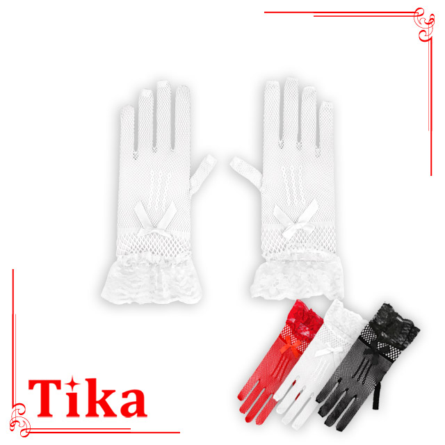 Tika 手袋 ショート グローブ レース リボン 網 ネット フリル