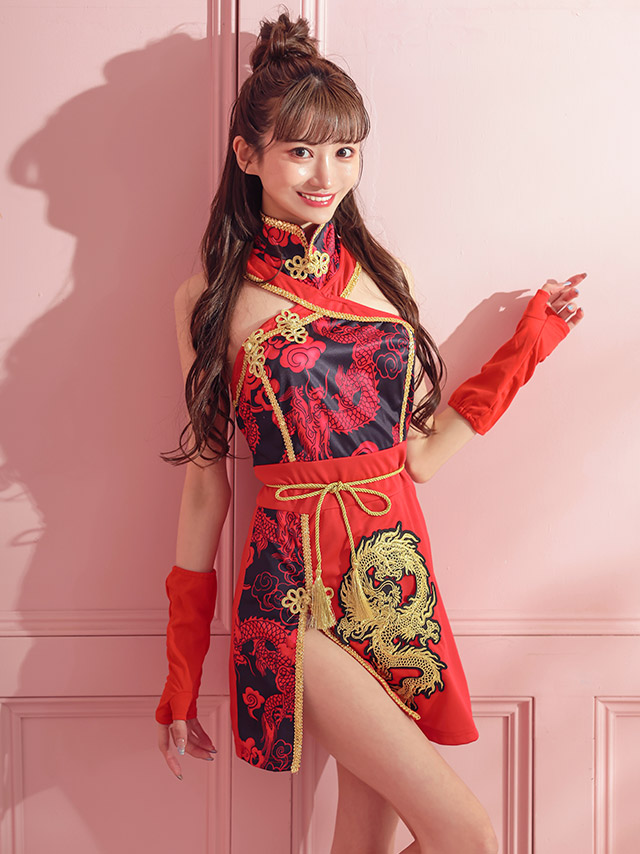 ハロウィン コスプレ カンフー 衣装 キャバ ドレス チャイナ チャイナ服 お化けの日 刺繍 セクシー