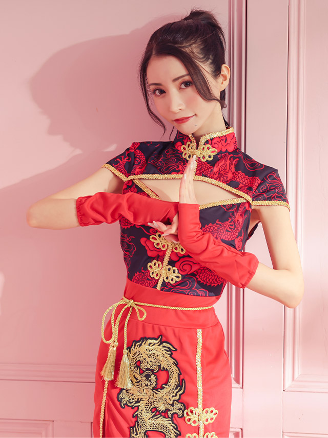 ハロウィン コスプレ カンフー 衣装 キャバ ドレス チャイナ チャイナ服 お化けの日 刺繍 セクシー