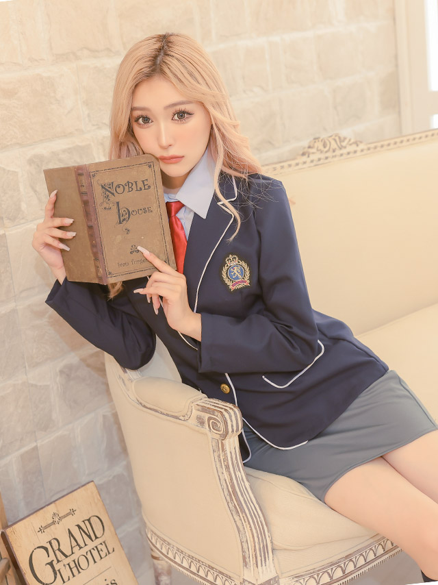 Tika 制服コスプレ セット ブレザー 韓国 安い ネイビー 長袖 Tika 制服コスプレ セット ブレザー 韓国 安い ネイビー 長袖