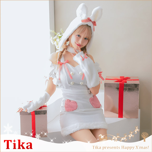 サンタコスプレ サンタコス 5点set ハート モチーフ もこもこガーリー リボン ラブリー ホワイト バニー アニマル サンタコスプレ
