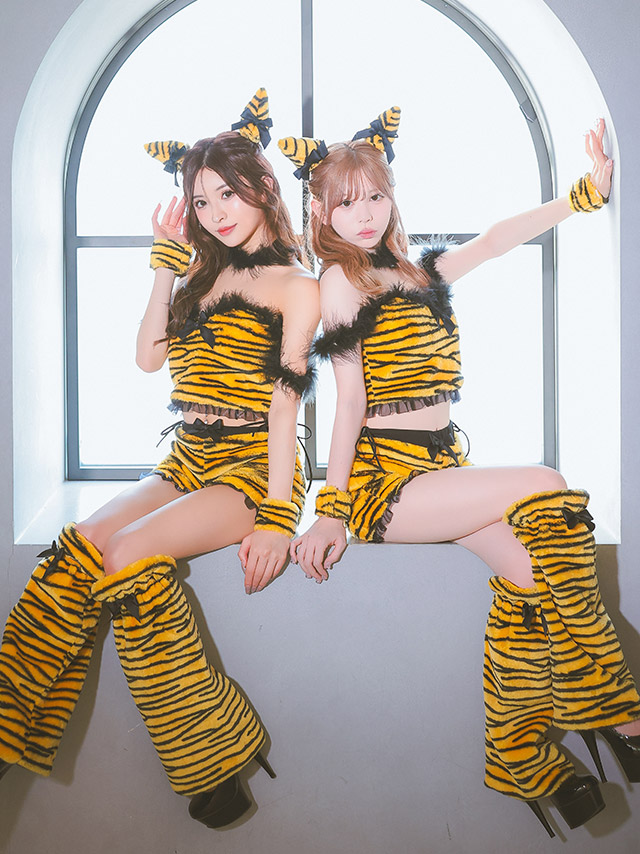 コスプレ 鬼 へそ出し レース リボン ツイン アニマル 6点セット 節分　M tk-hwjj25516a_4.jpg
