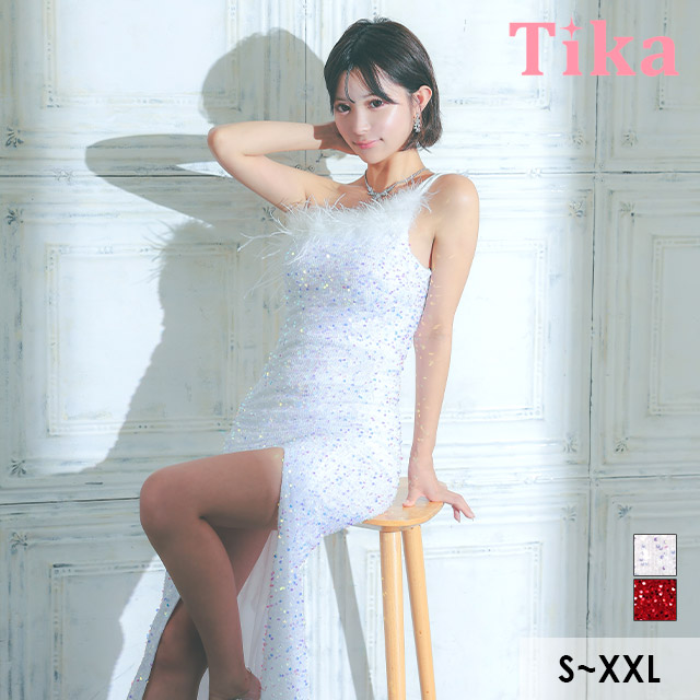 Tika キャバ ドレス ロングドレス ロング ワンピース ファー付き