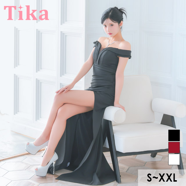 Tika（ティカ） キャバ ドレス ロング オフショルダー 谷間見せ バスト