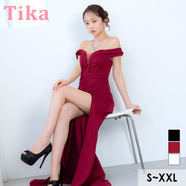 Tika（ティカ） キャバ ドレス ロング オフショルダー 谷間見せ バスト