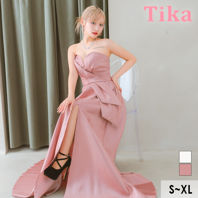 キャバドレス ハートカット ベアサテンス リット Aライン ロングバースデードレス ロング バースデ...