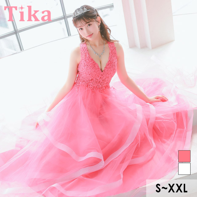 SALE] ベアシフォン4段フリルゴージャス Aラインロングドレス (S