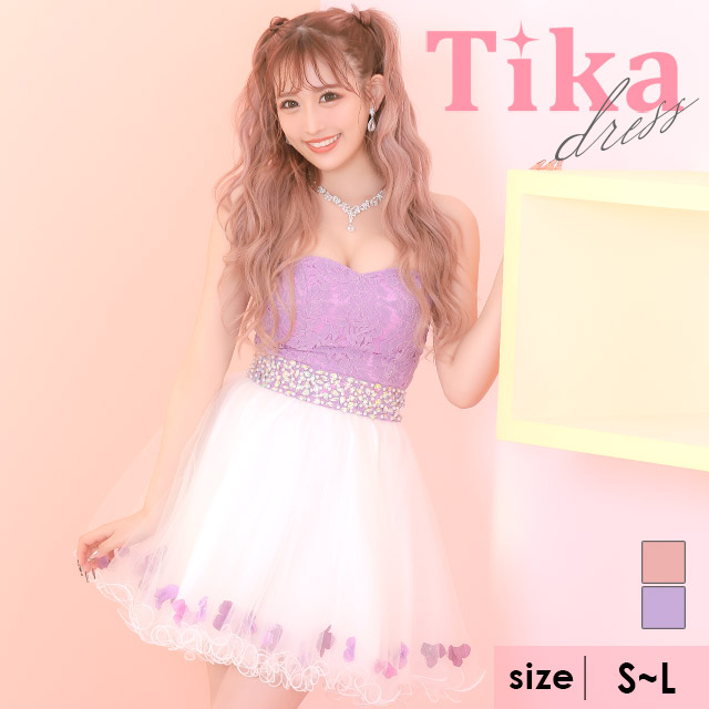 キャバドレス ミニ フレア aライン レース セクシー ミニドレス ベアトップ 花柄 フラワー フレアドレス｜tika｜03