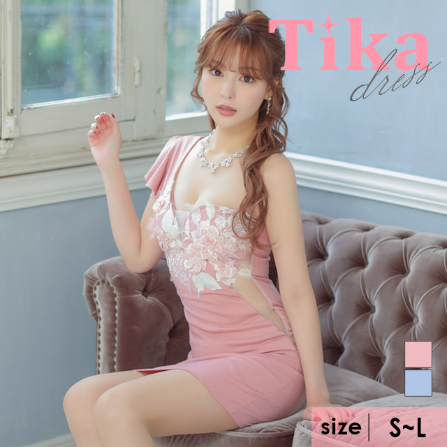 Tika ミニドレス キャバドレス ミニ タイト ワンショルダー 花柄