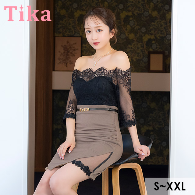 Tika キャバドレス シースルー レース xl xxl 5分袖 タイト 膝丈