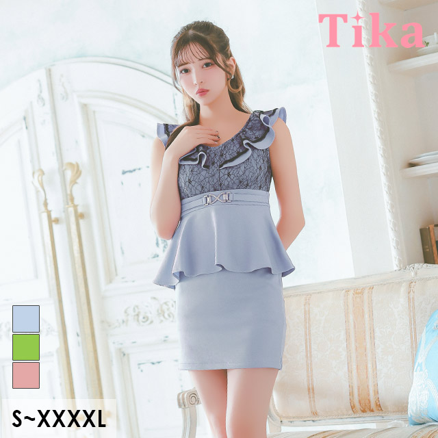 【tika】キャバドレス ティカ Tika キャバドレス肩あき立体フラワー 刺繍レースシアー