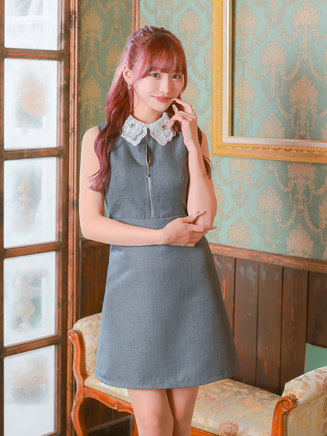 Tika（ティカ） キャバ ドレス ミニ ワンピース 襟 ノースリーブ