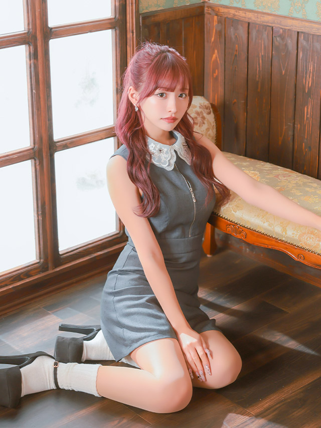 Tika（ティカ） キャバ ドレス ミニ ワンピース 襟 ノースリーブ