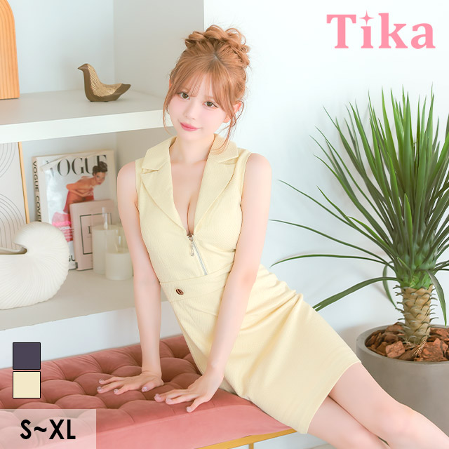 Tika（ティカ） キャバ ドレス 谷間魅せ ウエストボタン ノースリーブ 