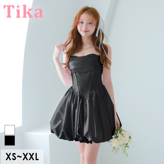 Tika（ティカ） キャバドレス ミニドレス ベアトップ サテン バルーン