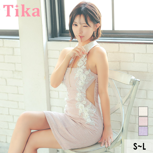 Tika キャバ ドレス 襟デザイン アメリカンスリーブ バスト