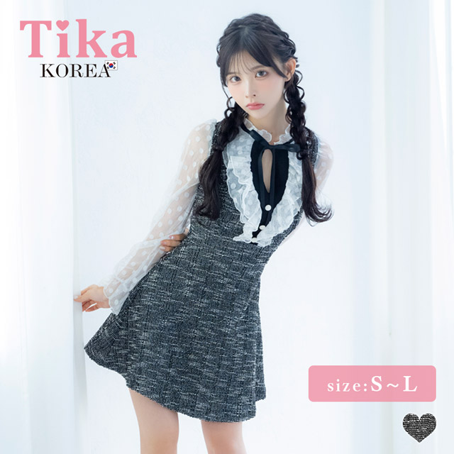 韓国 ファッション レディース キャバ ドレス ミニ フレア aライン レース 五分袖 膝丈 ミニワンピ ガーリー 大きいサイズ 白 黒 キャバ嬢の画像