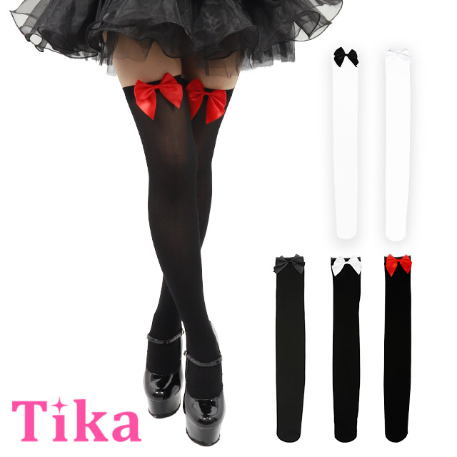 Tika ニーハイ ソックス リボン 靴下 タイツ オーバーニー 小物