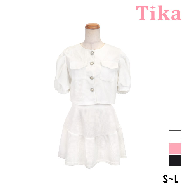 キャバスーツ ミニ ジャケット スーツ レディース 半袖パフスリーブ ボタン セットアップ フレア ミニドレス | Tika | 01