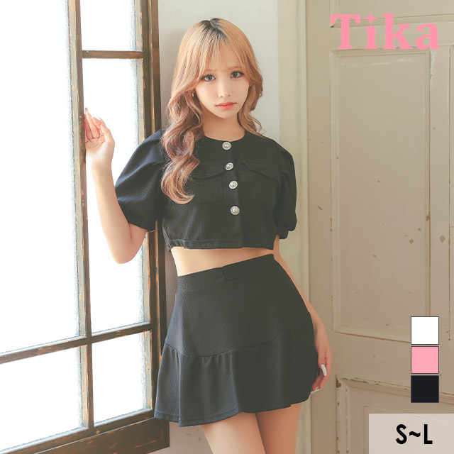 キャバスーツ ミニ ジャケット スーツ レディース 半袖パフスリーブ ボタン セットアップ フレア ミニドレス | Tika | 03