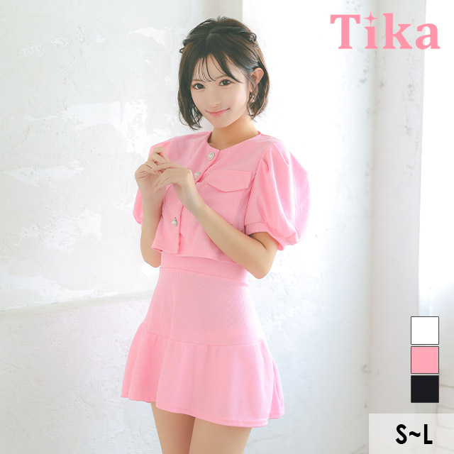 キャバスーツ ミニ ジャケット スーツ レディース 半袖パフスリーブ ボタン セットアップ フレア ミニドレス | Tika | 02