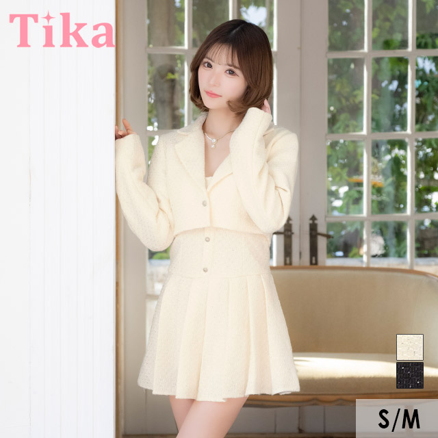 キャバスーツ テーラードジャケット ベアプリーツ フレア ミニワンピース ツイード ラメ セットアップスーツ | Tika | 01