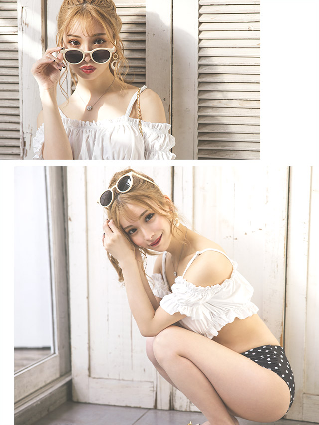 Tika 水着 レディース ビキニ 小胸 オフショル ドット シンプル