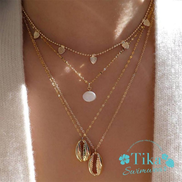 Tika 水着レディース 水着 ビキニ ネックレス 貝殻 チェーン