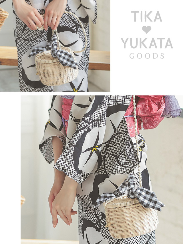 Tika 2way カゴバック ハンド バッグ ショルダー チェック柄 蓋