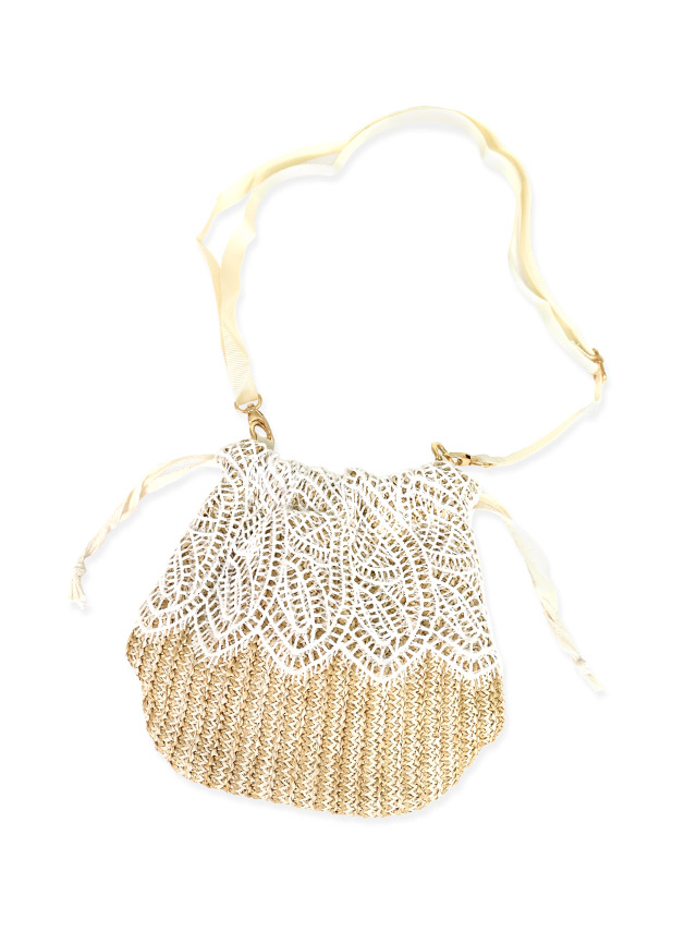 カゴバック かごバッグ ショルダー 籠バッグ ベージュ ホワイト レース  