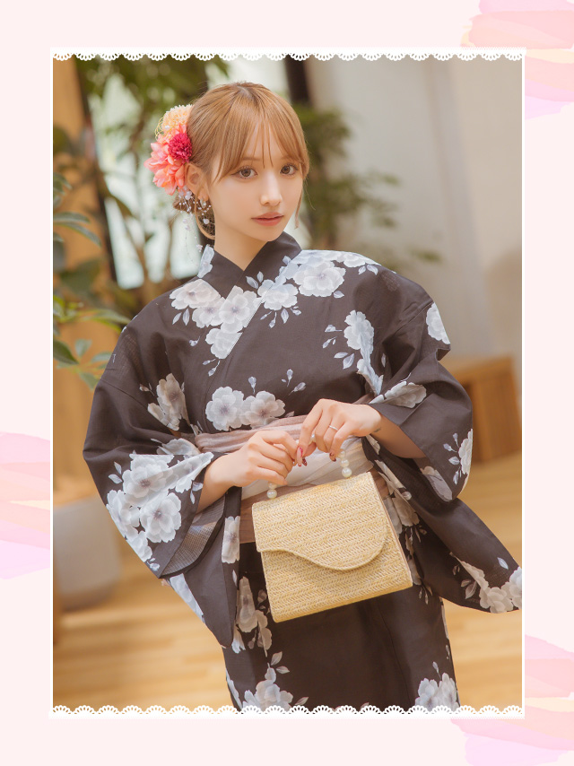 Tika 浴衣 レディース セット モノトーン桜 ゆかた 3点セット